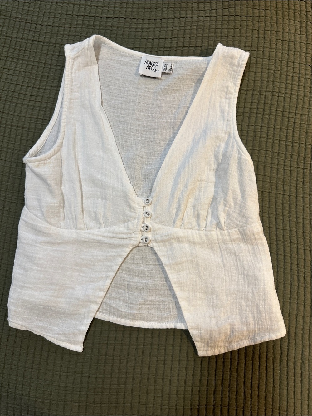 Princess Polly White Button-Front V-Neck Crop Tank - Picture 1 of 3